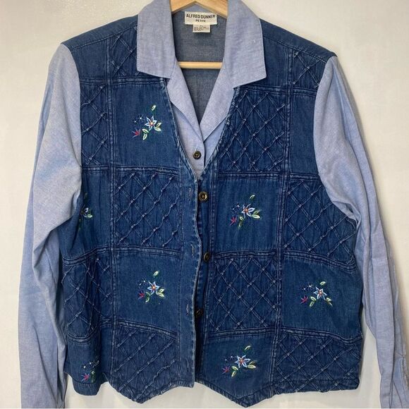 Alfred Dunner Vintage Blue Denim Shirt Vest Combo Petite Size Large - Picture 6 of 7